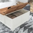 Farmhouse Coffee Table with Hinged Lift Top and Storage in White/Rustic Oak
