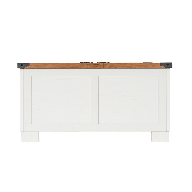 Farmhouse Coffee Table with Hinged Lift Top and Storage in White/Rustic Oak