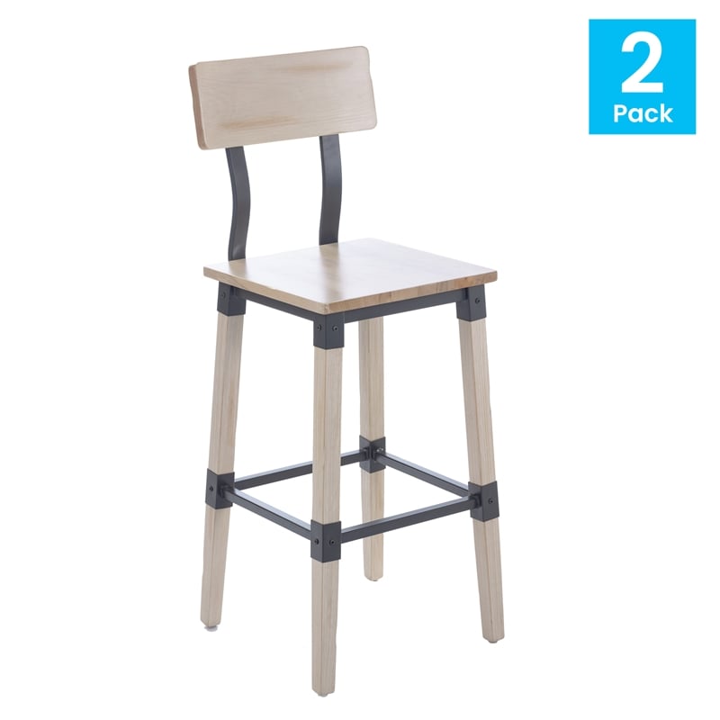 2 Pack Commercial Rustic Antique White Industrial Style Wood Dining Barstool