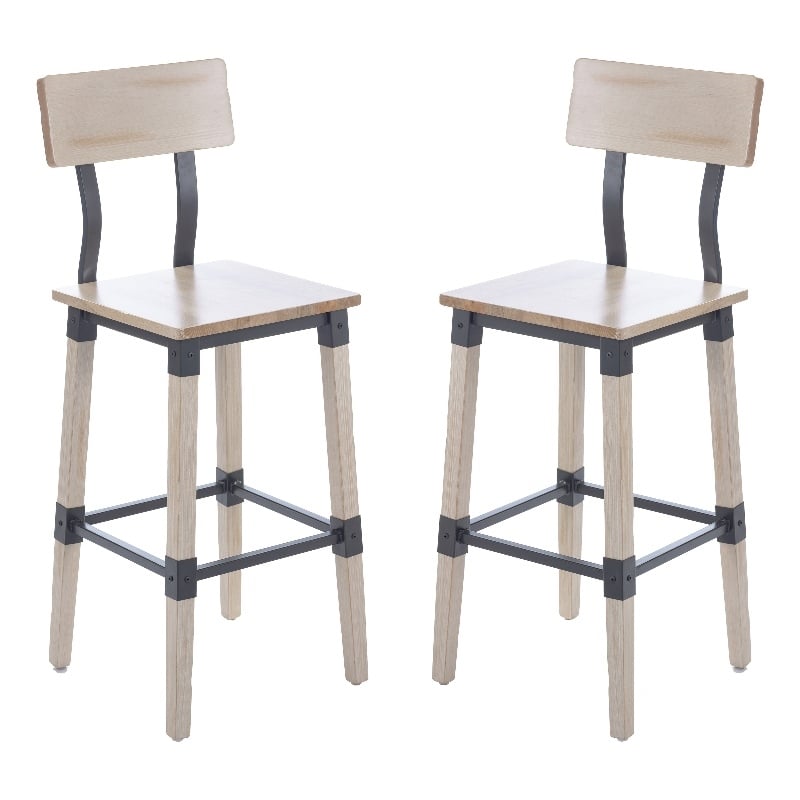 2 Pack Commercial Rustic Antique White Industrial Style Wood Dining Barstool