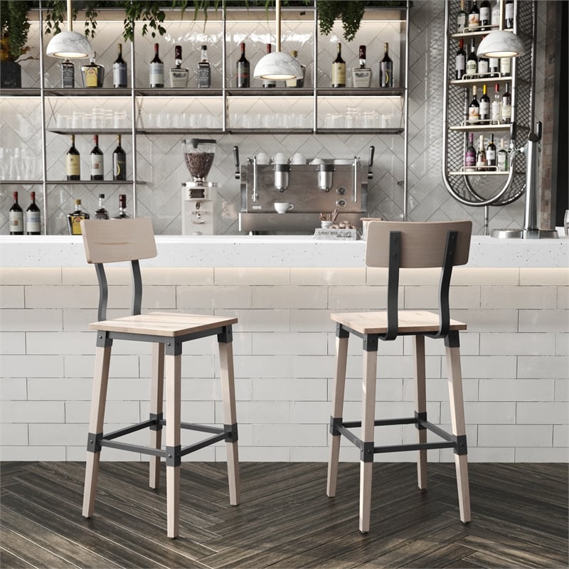 2 Pack Commercial Rustic Antique White Industrial Style Wood Dining Barstool