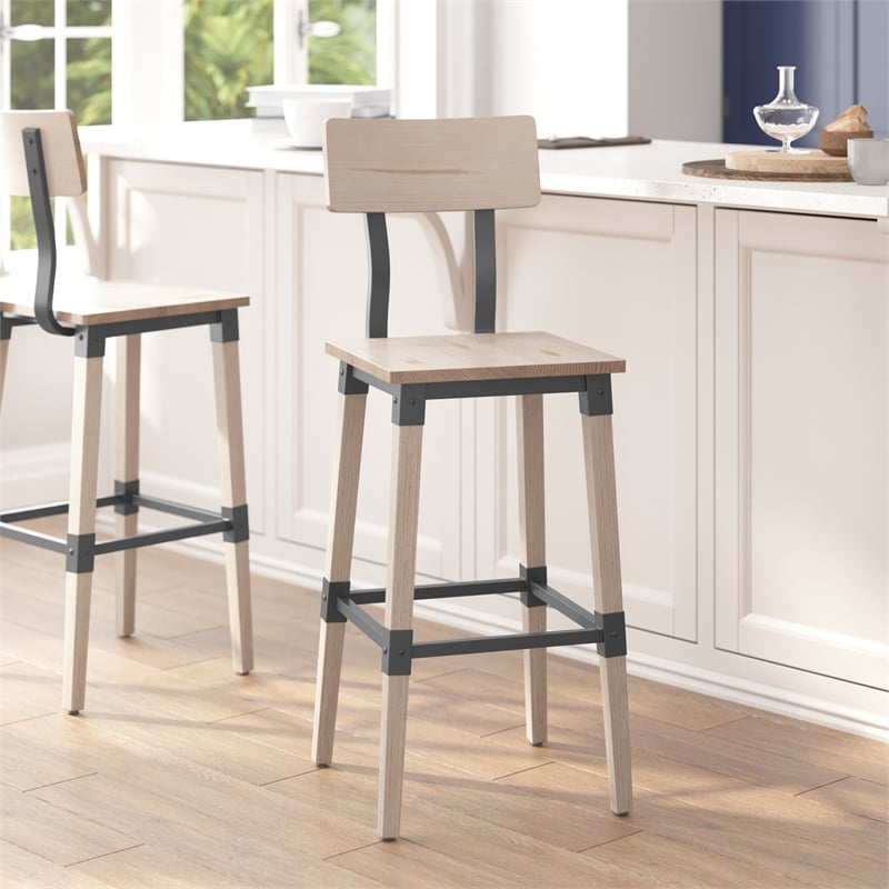 2 Pack Commercial Rustic Antique White Industrial Style Wood Dining Barstool
