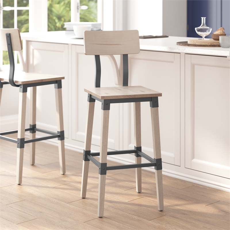 2 Pack Commercial Rustic Antique White Industrial Style Wood Dining Barstool