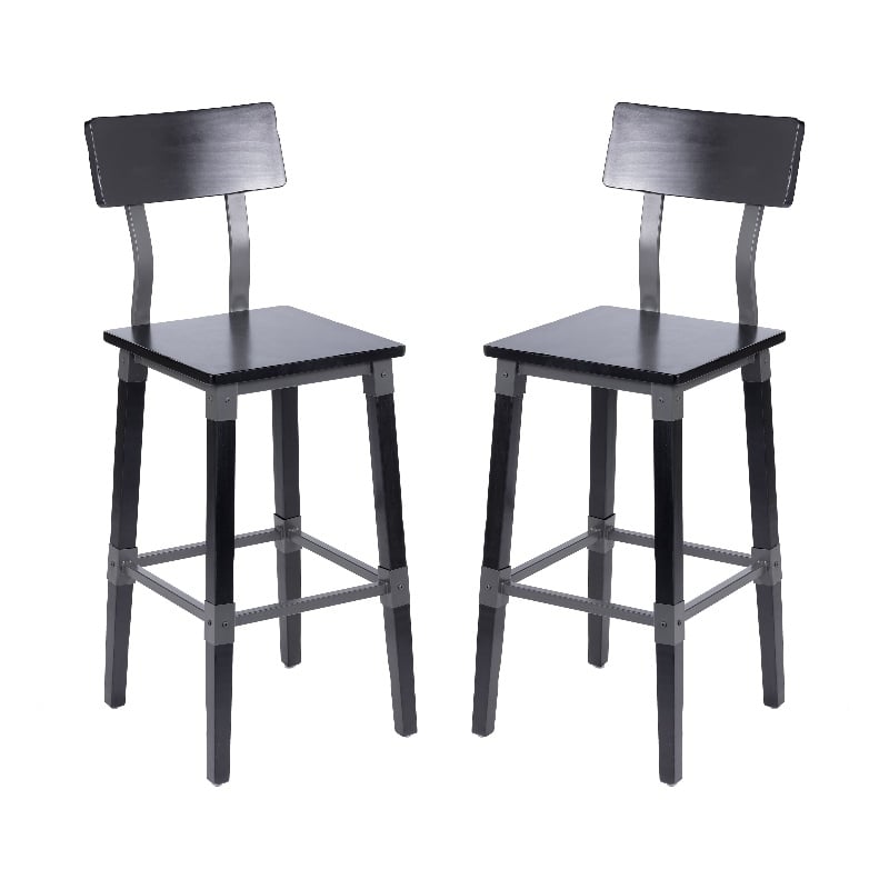 2 Pack Commercial Rustic Black Industrial Style Wood Dining Barstool