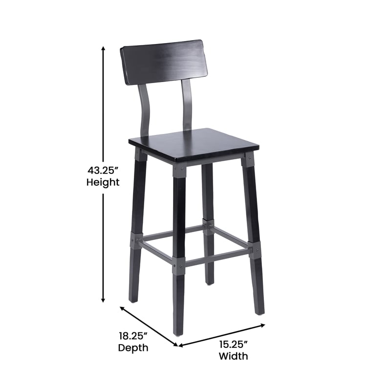 2 Pack Commercial Rustic Black Industrial Style Wood Dining Barstool