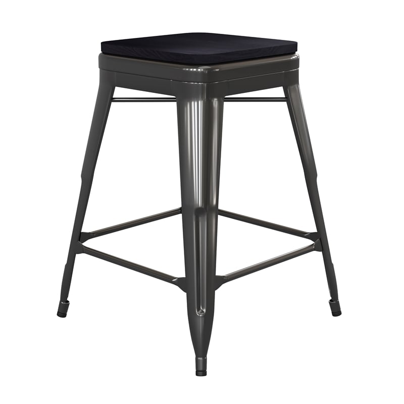 All-Weather Black Commercial Backless Counter Stools-Black Poly Seat-4 PK