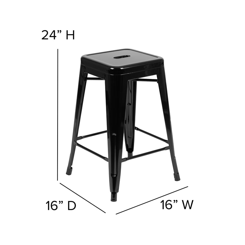 All-Weather Black Commercial Backless Counter Stools-Black Poly Seat-4 PK