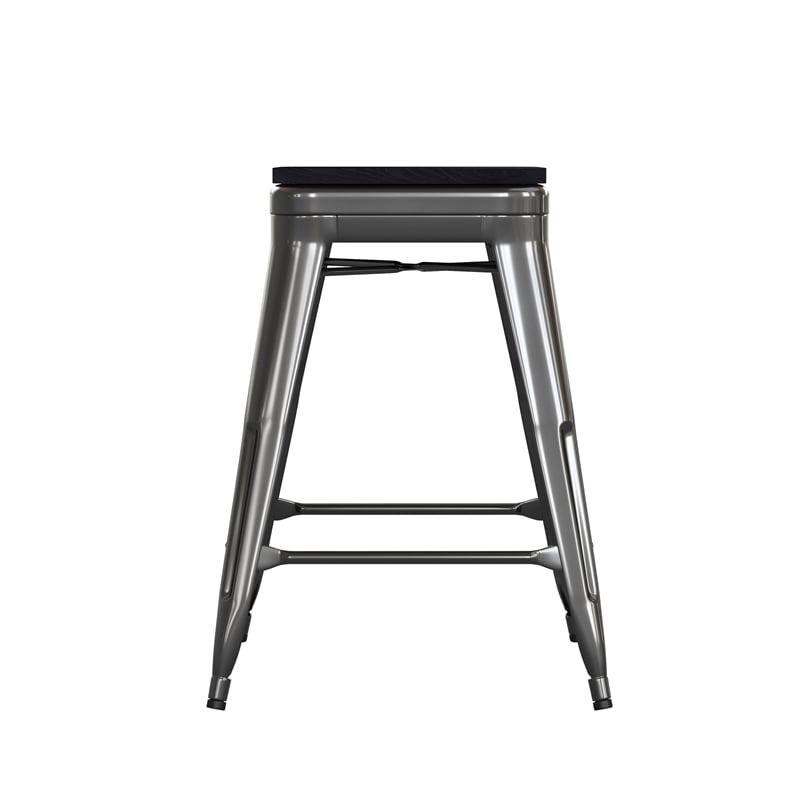 All-Weather Black Commercial Backless Counter Stools-Black Poly Seat-4 PK