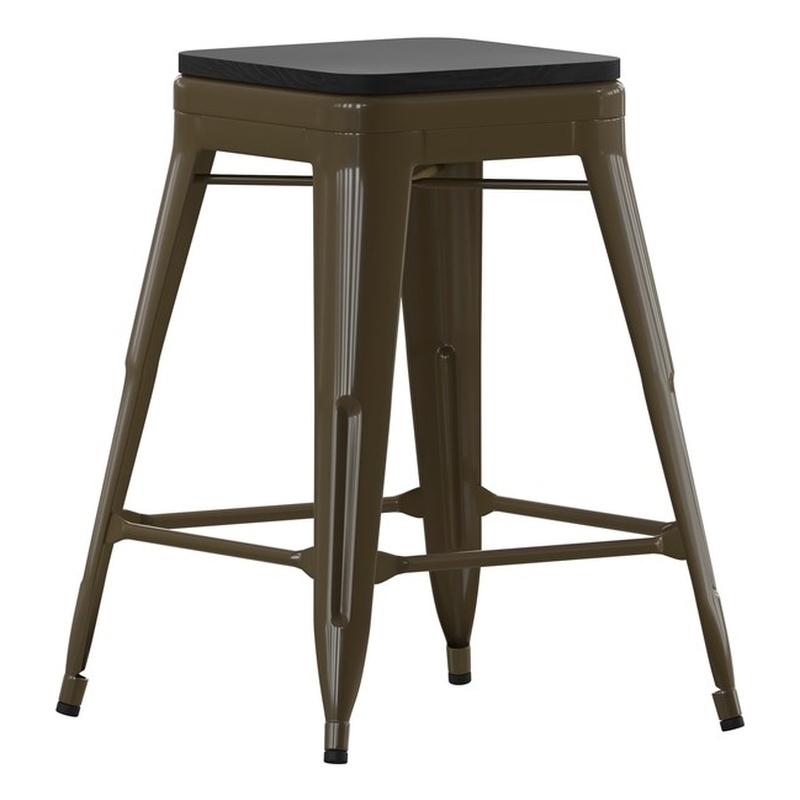All-Weather GN Commercial Backless Counter Stools-Black Poly Seat-4 PK