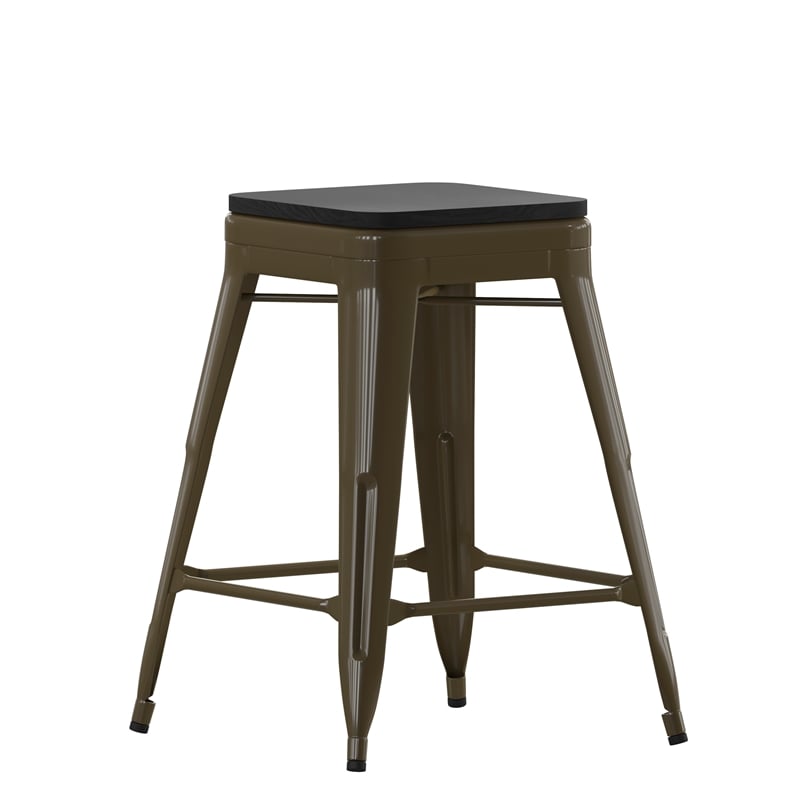 All-Weather GN Commercial Backless Counter Stools-Black Poly Seat-4 PK