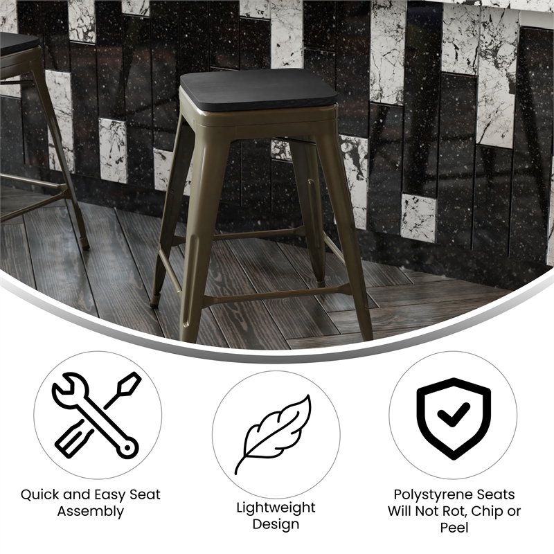 All-Weather GN Commercial Backless Counter Stools-Black Poly Seat-4 PK
