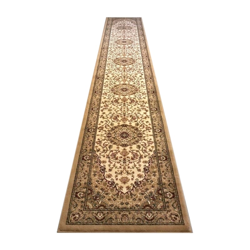 Multipurpose Style Olefin Medallion Motif Area Rug in Ivory - 3' x 15'