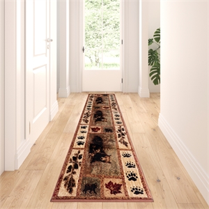 Nature Inspired Mother Bear with 2 Cubs Brown Indoor Olefin Area Rug - 2' x 7'