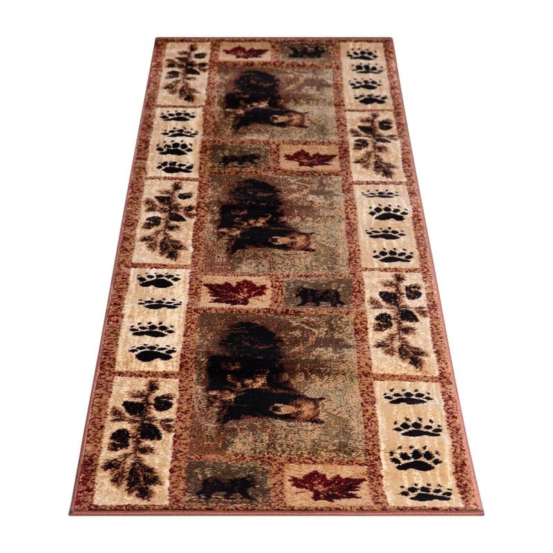Nature Inspired Mother Bear with 2 Cubs Brown Indoor Olefin Area Rug - 2' x 7'