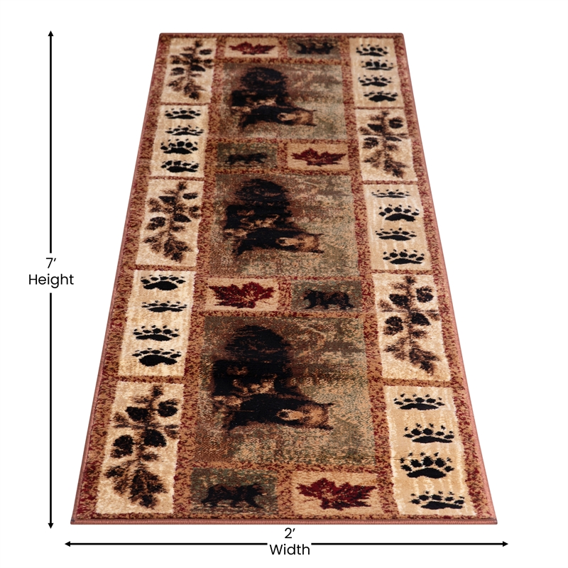 Nature Inspired Mother Bear with 2 Cubs Brown Indoor Olefin Area Rug - 2' x 7'