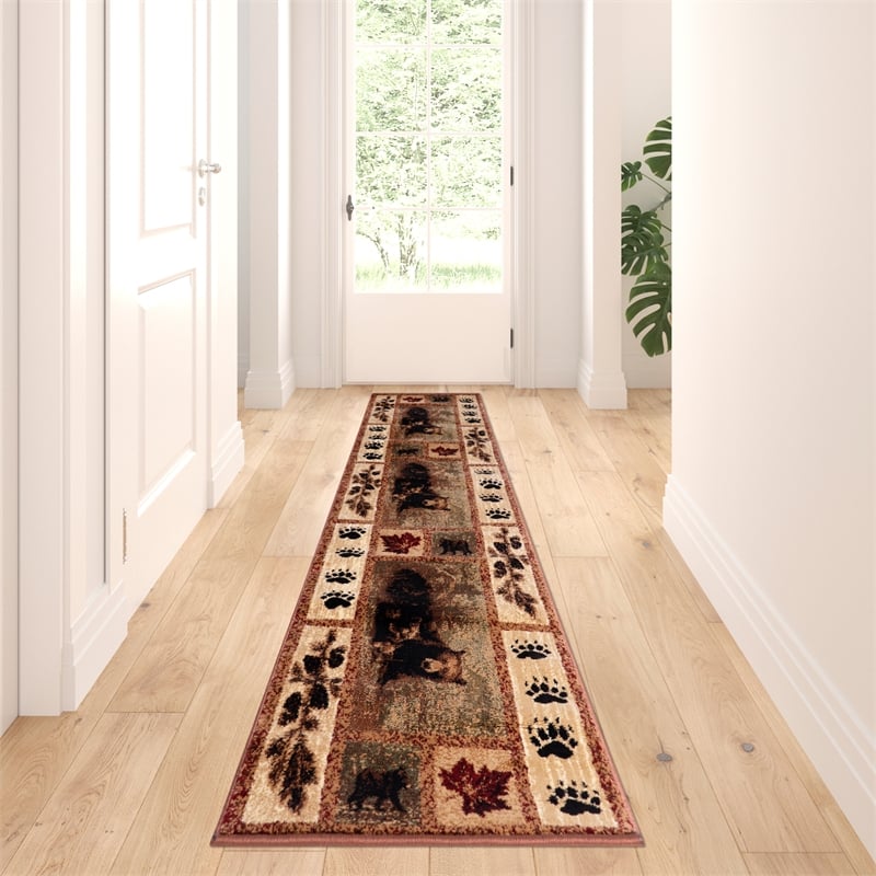 Nature Inspired Mother Bear with 2 Cubs Brown Indoor Olefin Area Rug - 2' x 7'