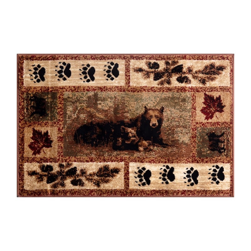 Nature Inspired Mother Bear with 2 Cubs Brown Indoor Olefin Area Rug - 6' x 9'