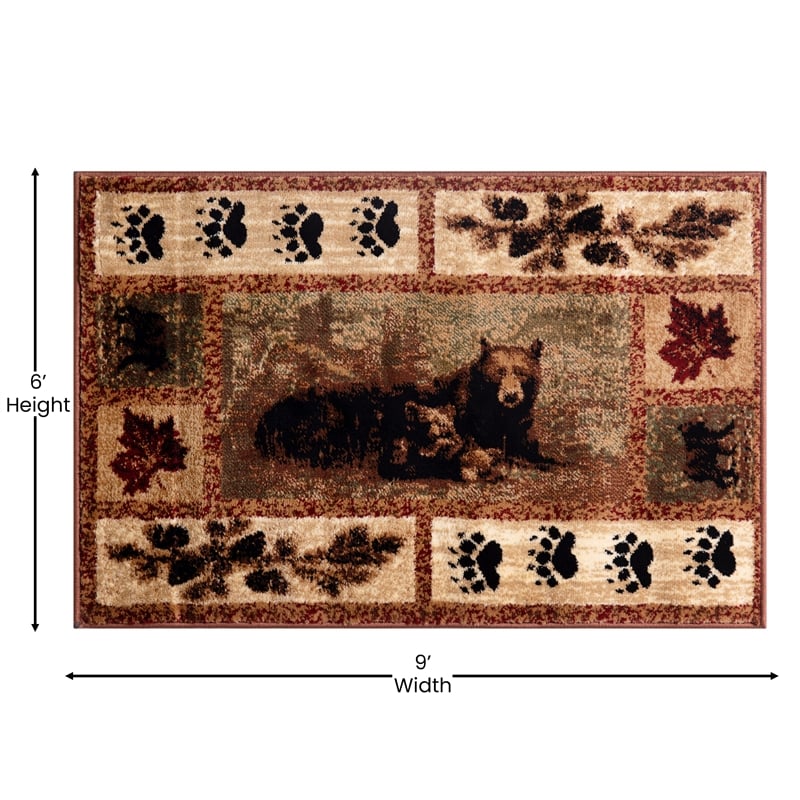 Nature Inspired Mother Bear with 2 Cubs Brown Indoor Olefin Area Rug - 6' x 9'