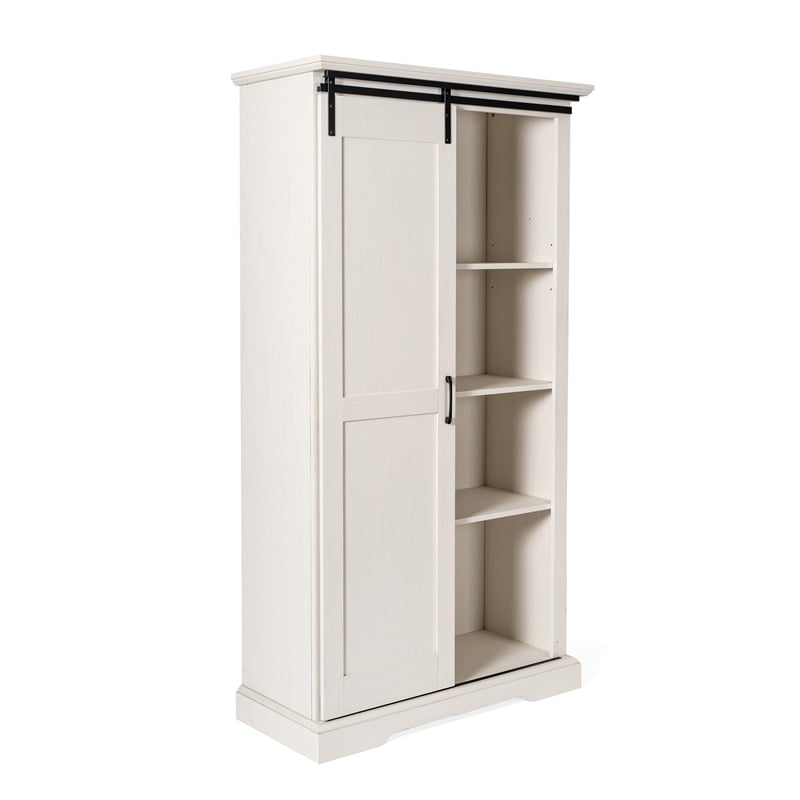 Farmhouse Storage Cabinet with Adjustable Shelves and Sliding Barn Door - White