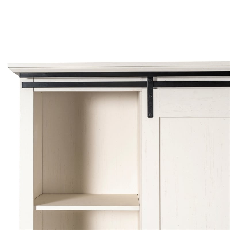 Farmhouse Storage Cabinet with Adjustable Shelves and Sliding Barn Door - White