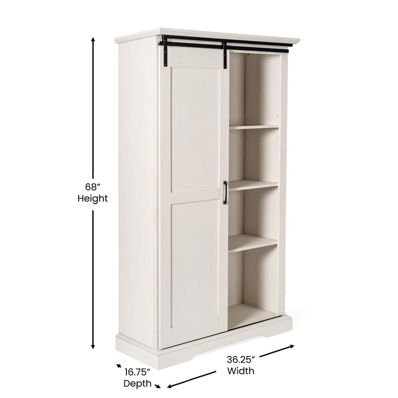 Farmhouse Storage Cabinet with Adjustable Shelves and Sliding Barn Door - White