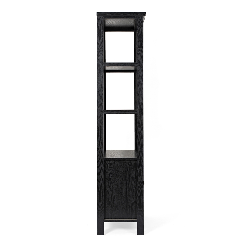 3 Tier Farmhouse Style Storage Cabinet Bookshelf with Glass Doors - Black