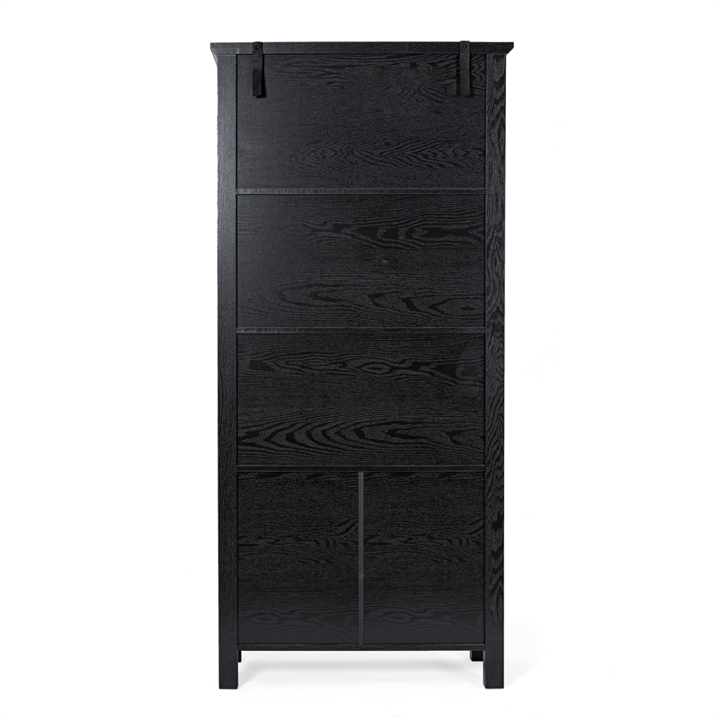 3 Tier Farmhouse Style Storage Cabinet Bookshelf with Glass Doors - Black