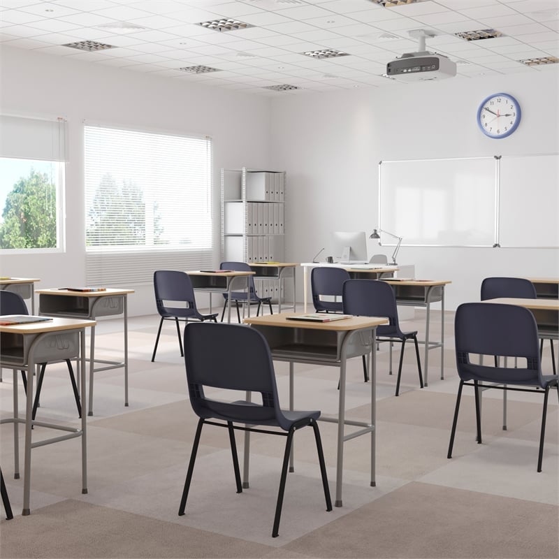 661 lb. Capacity Navy Ergonomic Stack Chair w/ Black Frame-16