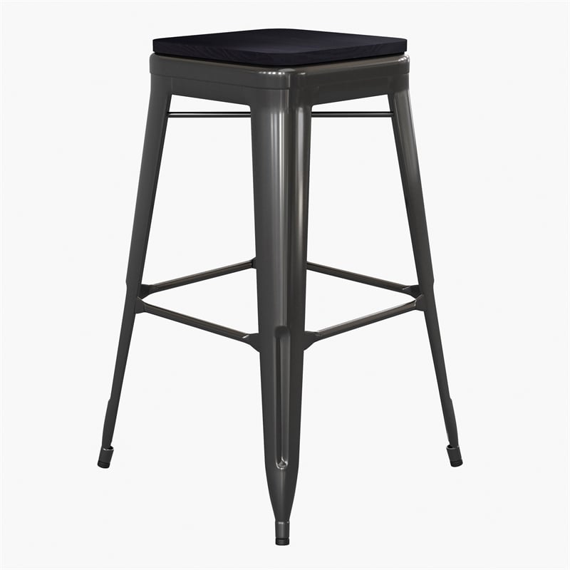 All-Weather Black Commercial Backless Bar Stools-Black Poly Seat-4 PK