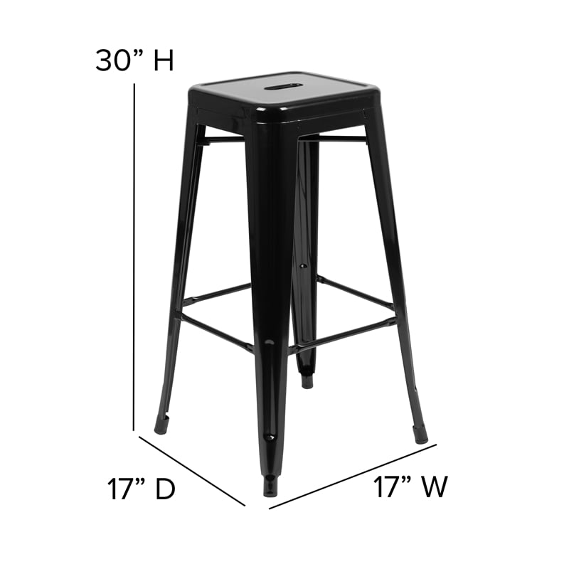 All-Weather Black Commercial Backless Bar Stools-Black Poly Seat-4 PK
