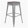 All-Weather Silver Commercial Backless Bar Stools-Gray Poly Seat-4 PK