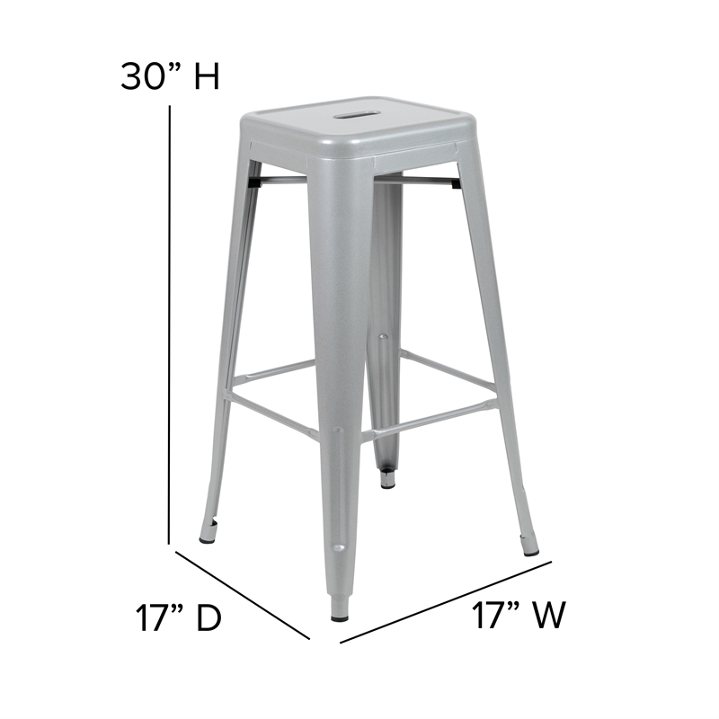 All-Weather Silver Commercial Backless Bar Stools-Gray Poly Seat-4 PK