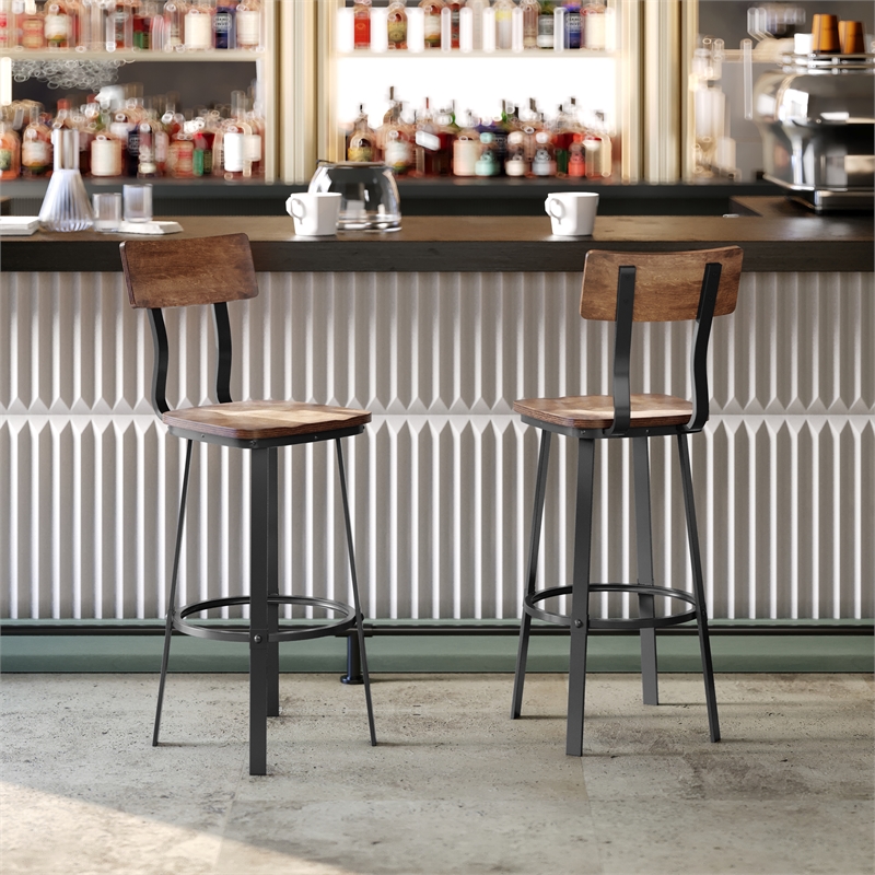 Ant Copper Restaurant Barstool with Wood Seat & Back & Gray Powder Coat Frame