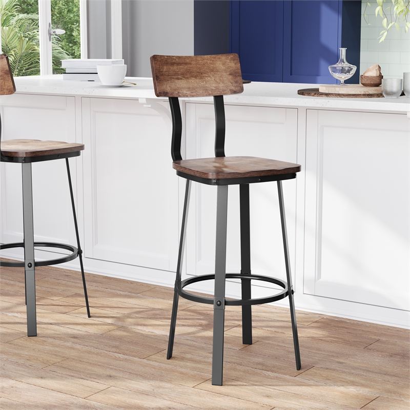 Ant Copper Restaurant Barstool with Wood Seat & Back & Gray Powder Coat Frame