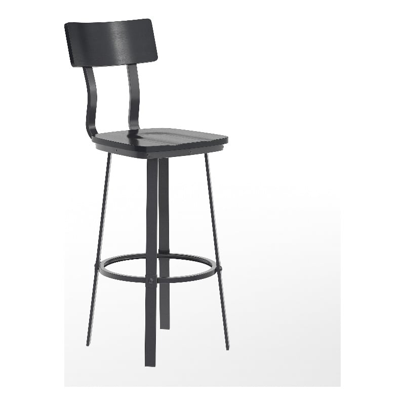 Black Restaurant Barstool with Wood Seat & Back & Black Powder Coat Frame