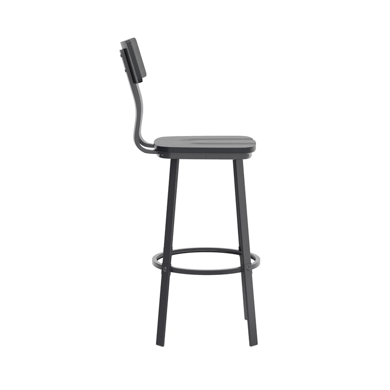 Black Restaurant Barstool with Wood Seat & Back & Black Powder Coat Frame