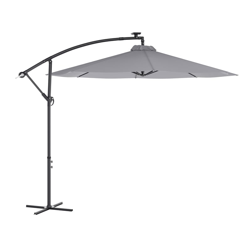 Commercial 10 FT Solar 32 LED Light Cantilever Umbrella with Crank and Tilt-Gray