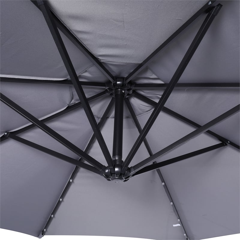Commercial 10 FT Solar 32 LED Light Cantilever Umbrella with Crank and Tilt-Gray