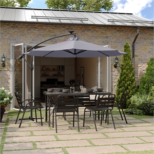 Commercial 10 FT Solar 32 LED Light Cantilever Umbrella with Crank and Tilt-Gray