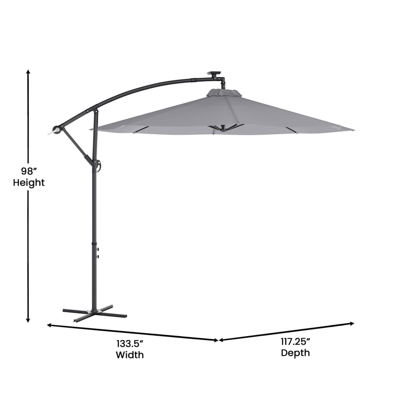Commercial 10 FT Solar 32 LED Light Cantilever Umbrella with Crank and Tilt-Gray