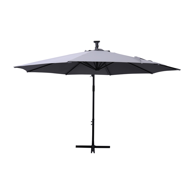 Commercial 10 FT Solar 32 LED Light Cantilever Umbrella with Crank and Tilt-Gray