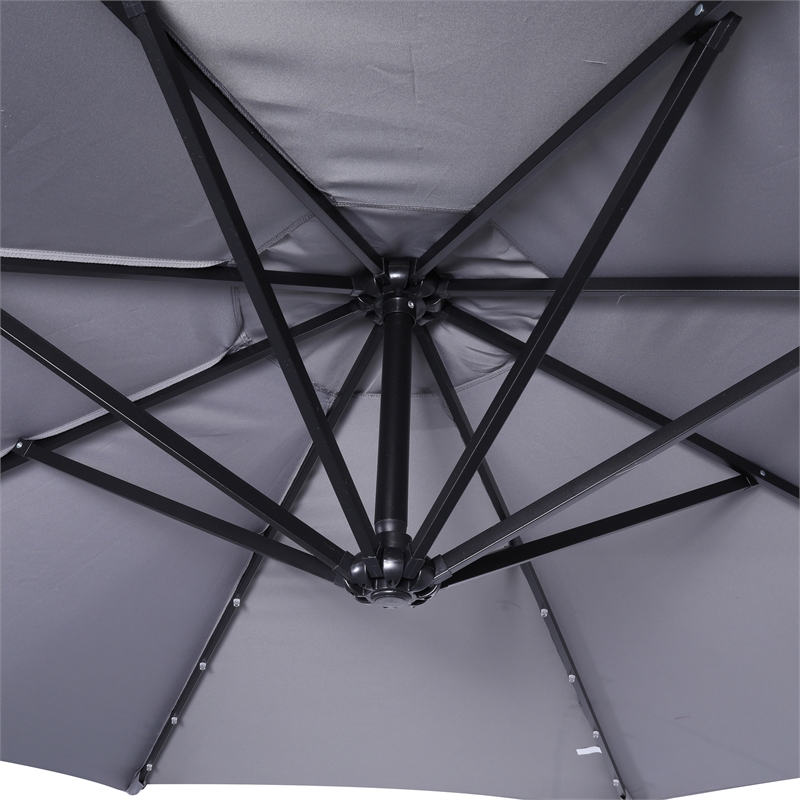 Commercial 10 FT Solar 32 LED Light Cantilever Umbrella with Crank and Tilt-Gray