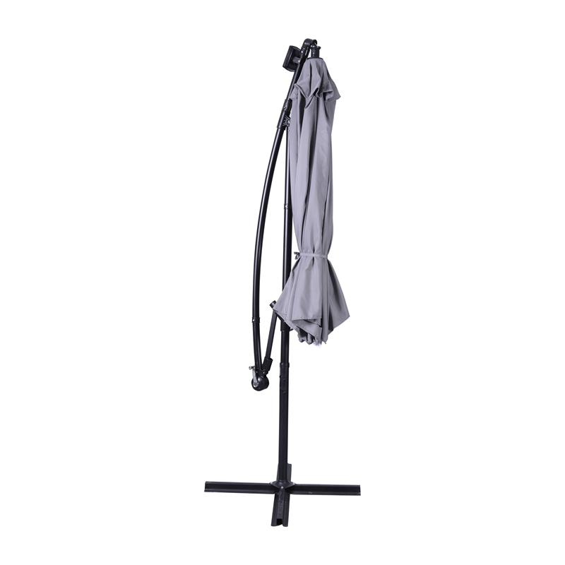 Commercial 10 FT Solar 32 LED Light Cantilever Umbrella with Crank and Tilt-Gray