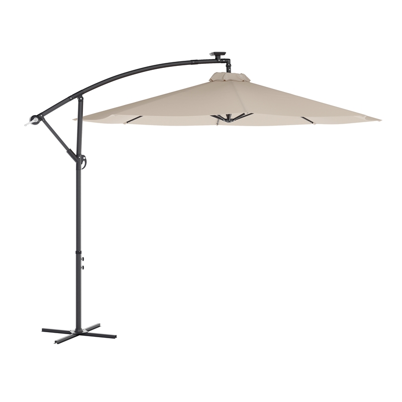 Commercial 10 FT Solar 32 LED Light Cantilever Umbrella with Crank and Tilt-Tan