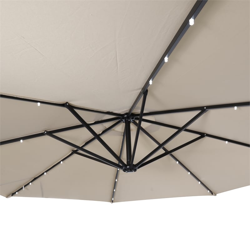 Commercial 10 FT Solar 32 LED Light Cantilever Umbrella with Crank and Tilt-Tan