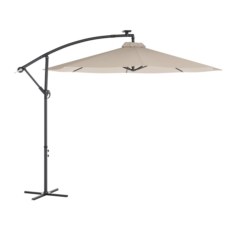 Commercial 10 FT Solar 32 LED Light Cantilever Umbrella with Crank and Tilt-Tan