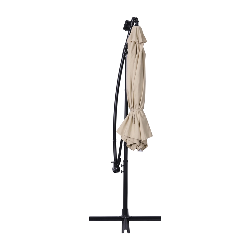 Commercial 10 FT Solar 32 LED Light Cantilever Umbrella with Crank and Tilt-Tan