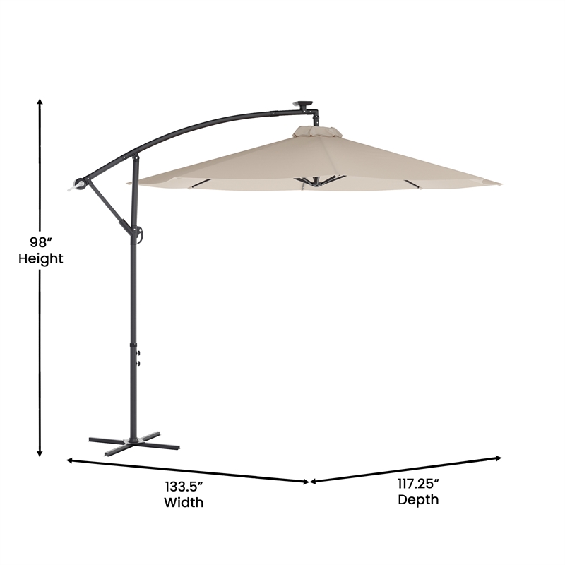 Commercial 10 FT Solar 32 LED Light Cantilever Umbrella with Crank and Tilt-Tan