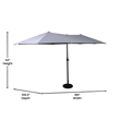 Gray Commercial 15' Triple Head Patio Umbrella with Crank and Easy Lift Function