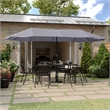 Gray Commercial 15' Triple Head Patio Umbrella with Crank and Easy Lift Function